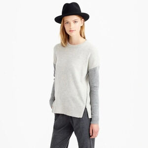J. Crew Gray Colorblock Wool Side Zip Crewneck Sweater Size Small